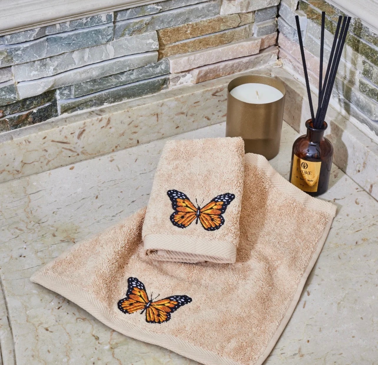 Butterfly Towel Set - Beige