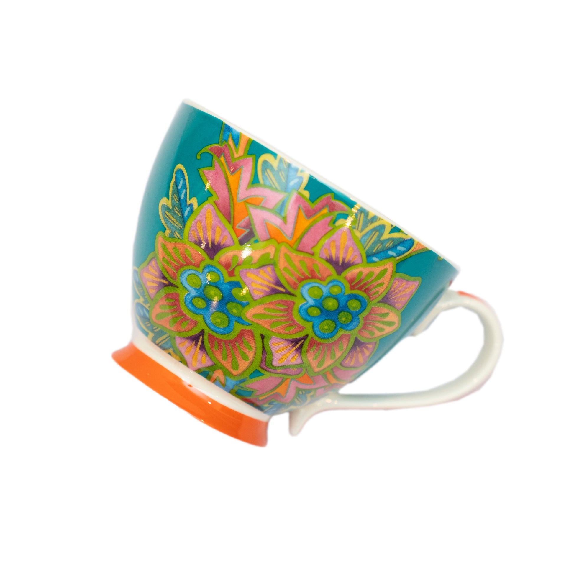 Teal floral mug - ZwarahHome